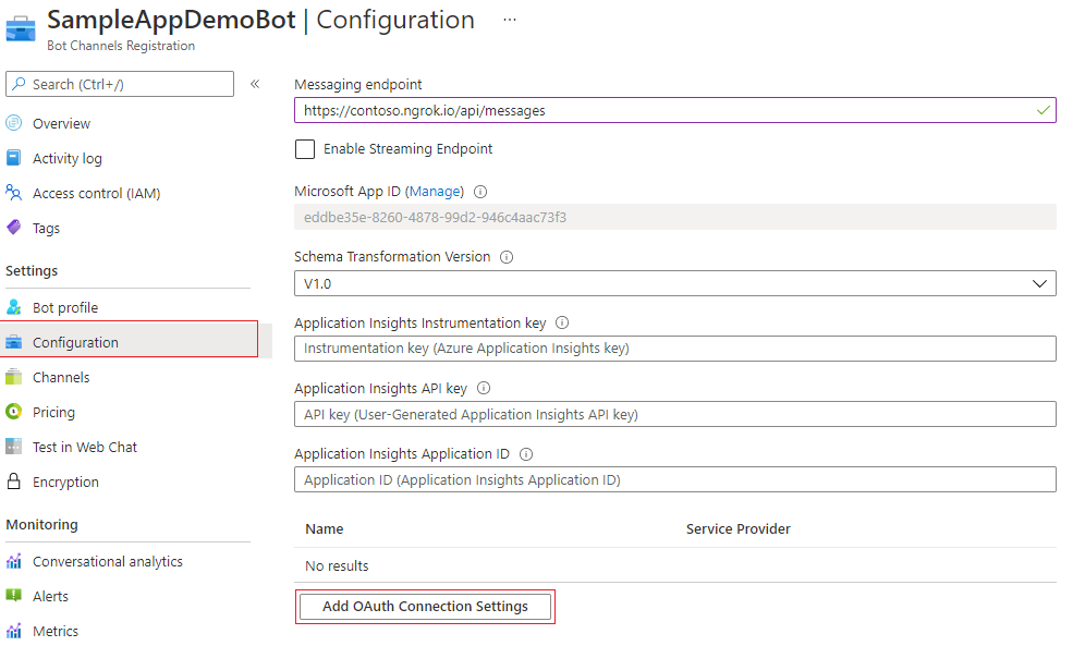 SampleAppDemoBot configuration