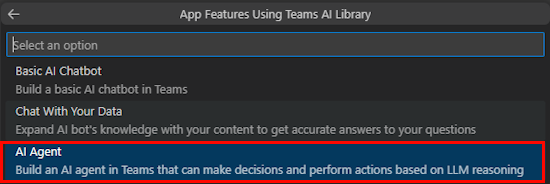 Screenshot shows the option to select app features using AI library list.