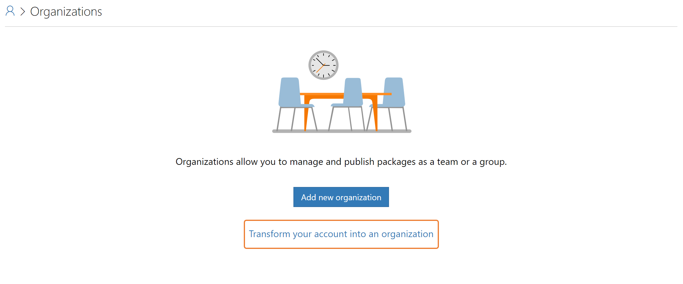 Option on NuGet.org to transform an existing account to an organization