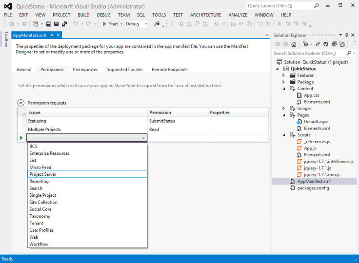 Setting the permission scope for a statusing app