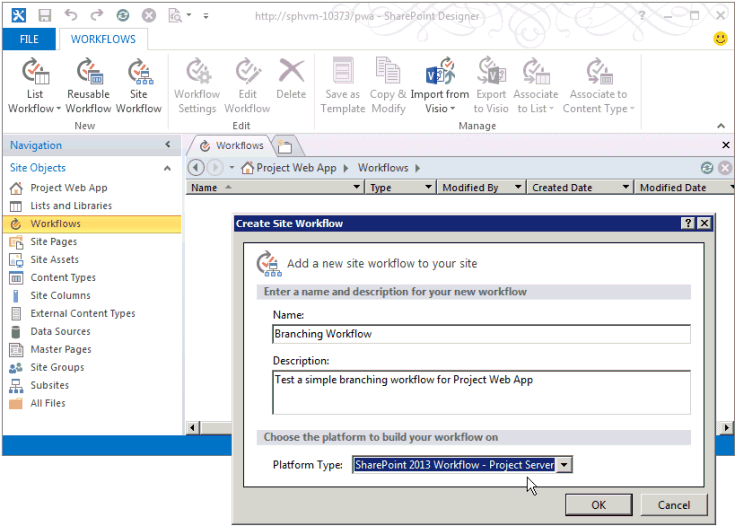 Creating a Project Server site workflow