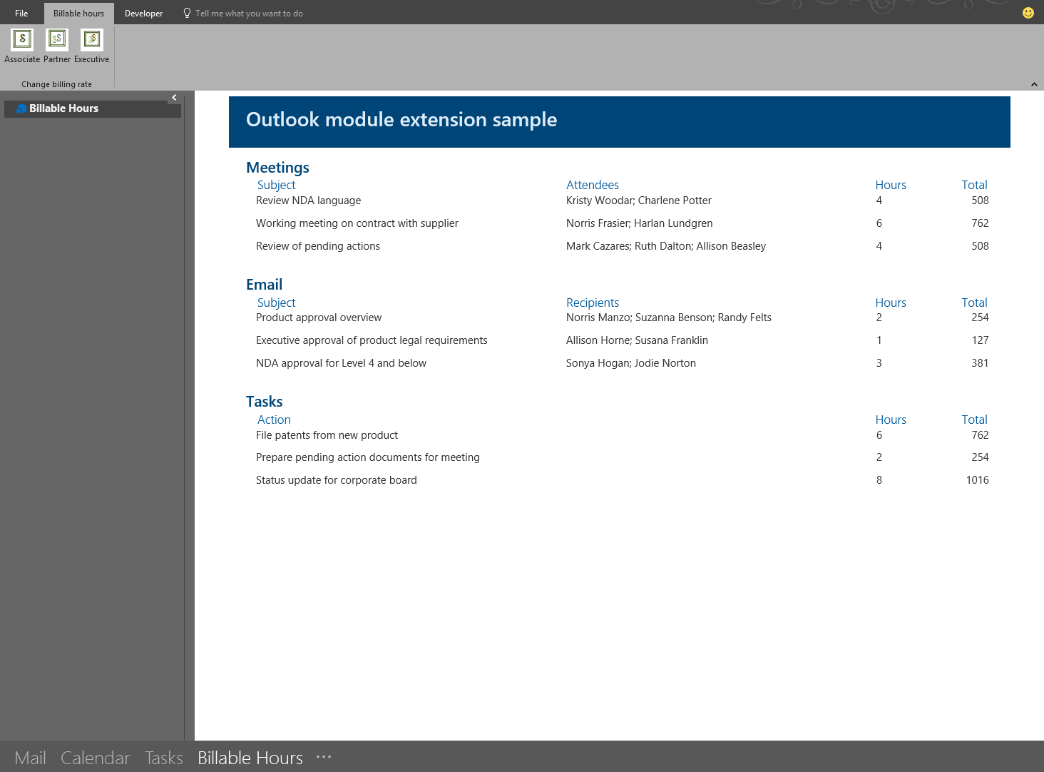 The user interface of a sample module extension.