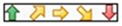 5 colored arrows. One green arrow pointing up. One yellow arrow pointing upwards at 45 degree angle. One yellow arrow pointing right. One yellow arrow pointing downwards at 45 degree angle. One red arrow pointing down.