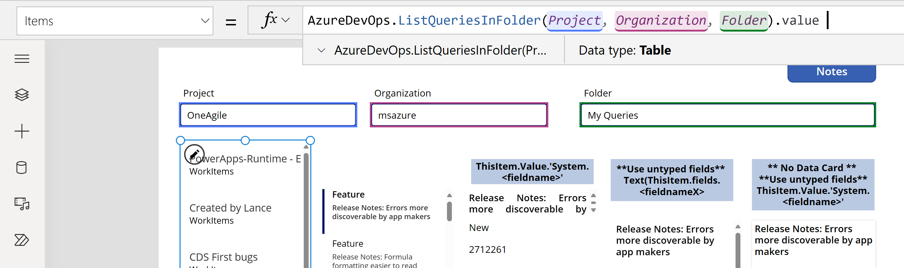 List queries in folder using formula added to Items property of the vertical gallery.