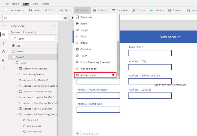 Select address input control