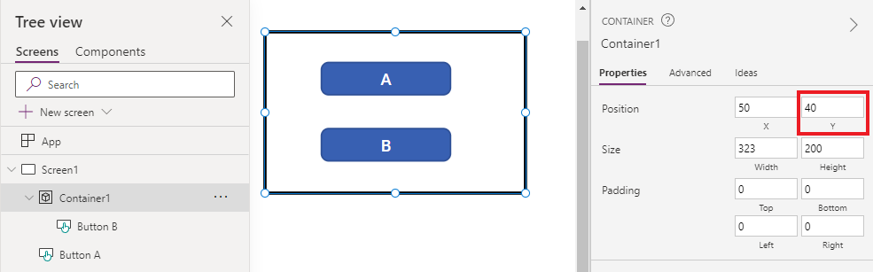 B is put in a container that appears before A.