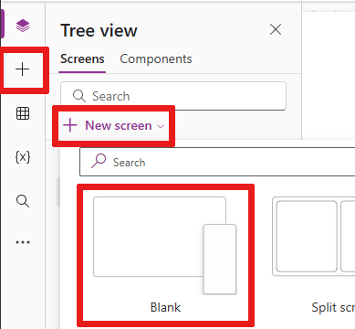 Screenshot that shows how to add a new screen from the Insert menu option.