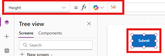 Screenshot that shows how to change the height of a control through the formula bar.