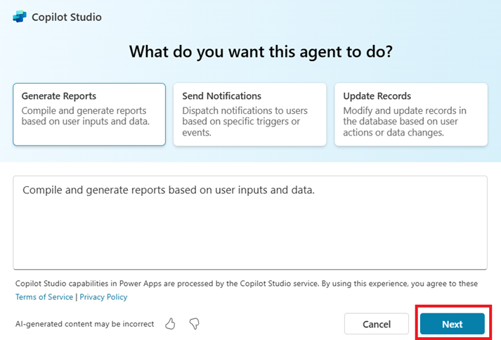 Select next to generate instructions