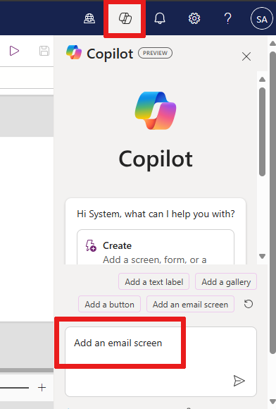 Screenshot that shows where to ask Copilot a request.