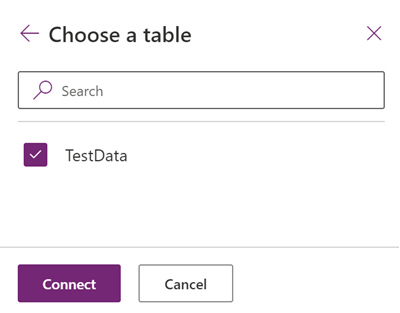 Screenshot of the table selection panel.