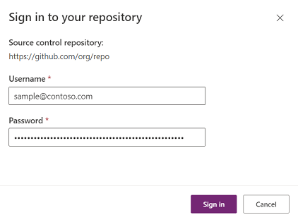 Dialog asks for Git username and access token (as password).