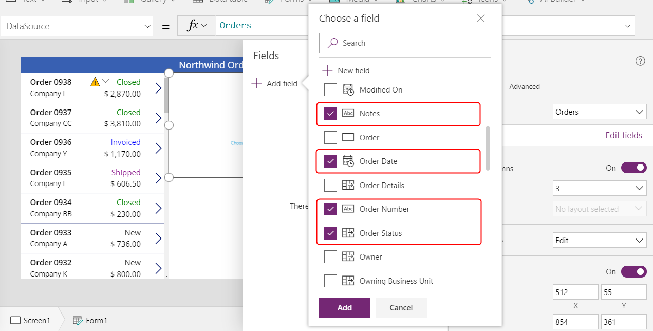 Add five more fields to the Edit form control part 1.