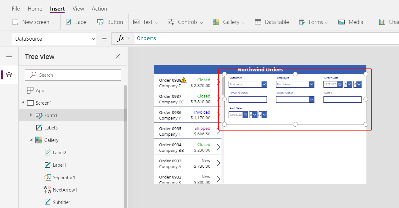 Edit form control shows seven fields.