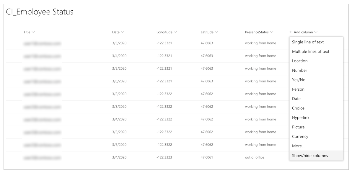 Show/hide columns.