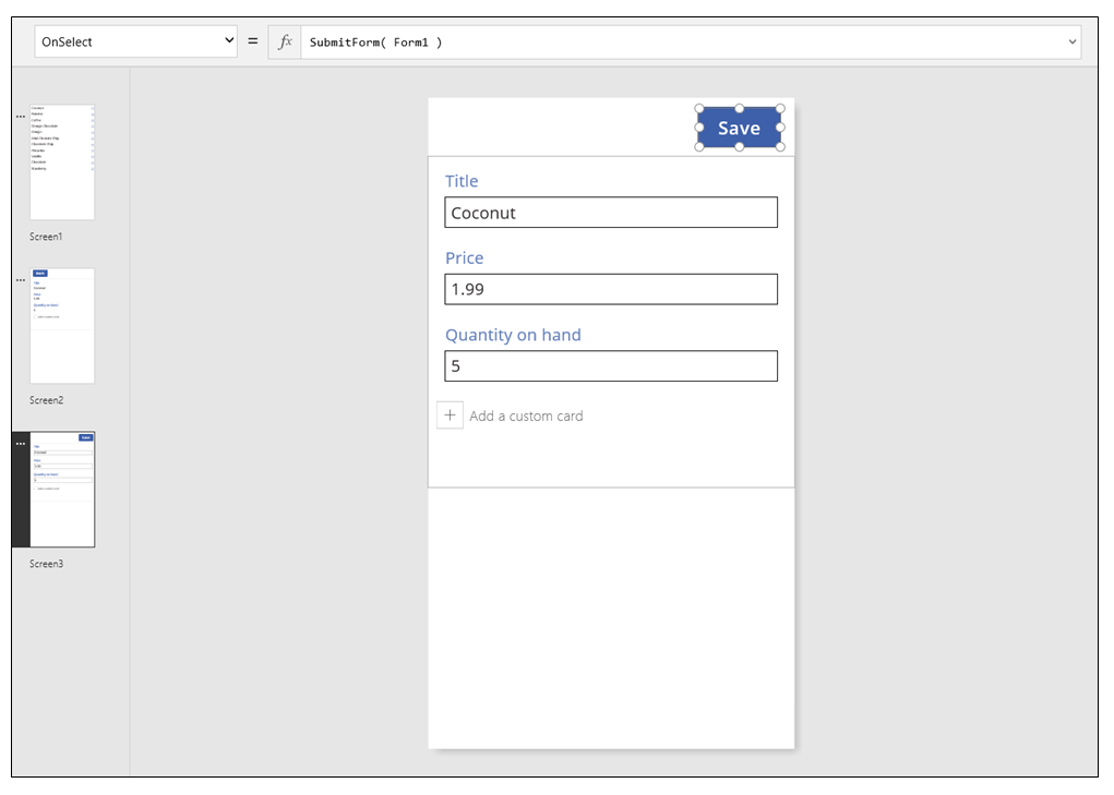 Edit form for Ice Cream data source.