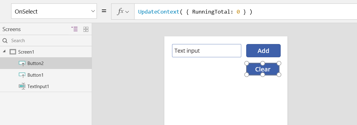 OnSelect property of the Clear button updatecontext.