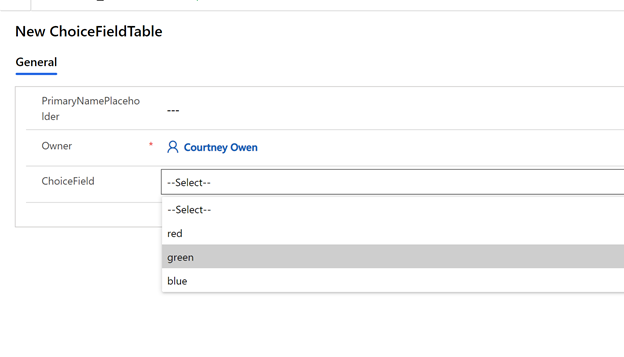 How the choice column should appear in Dataverse after migration from Access