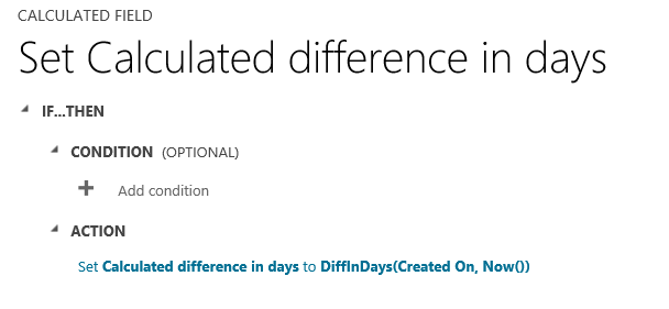 Difference in days since row creation.