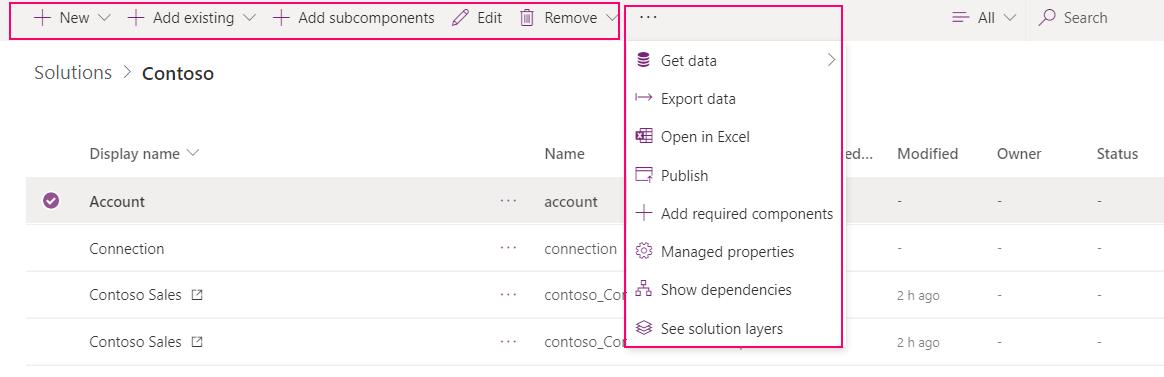 Component specific commands.