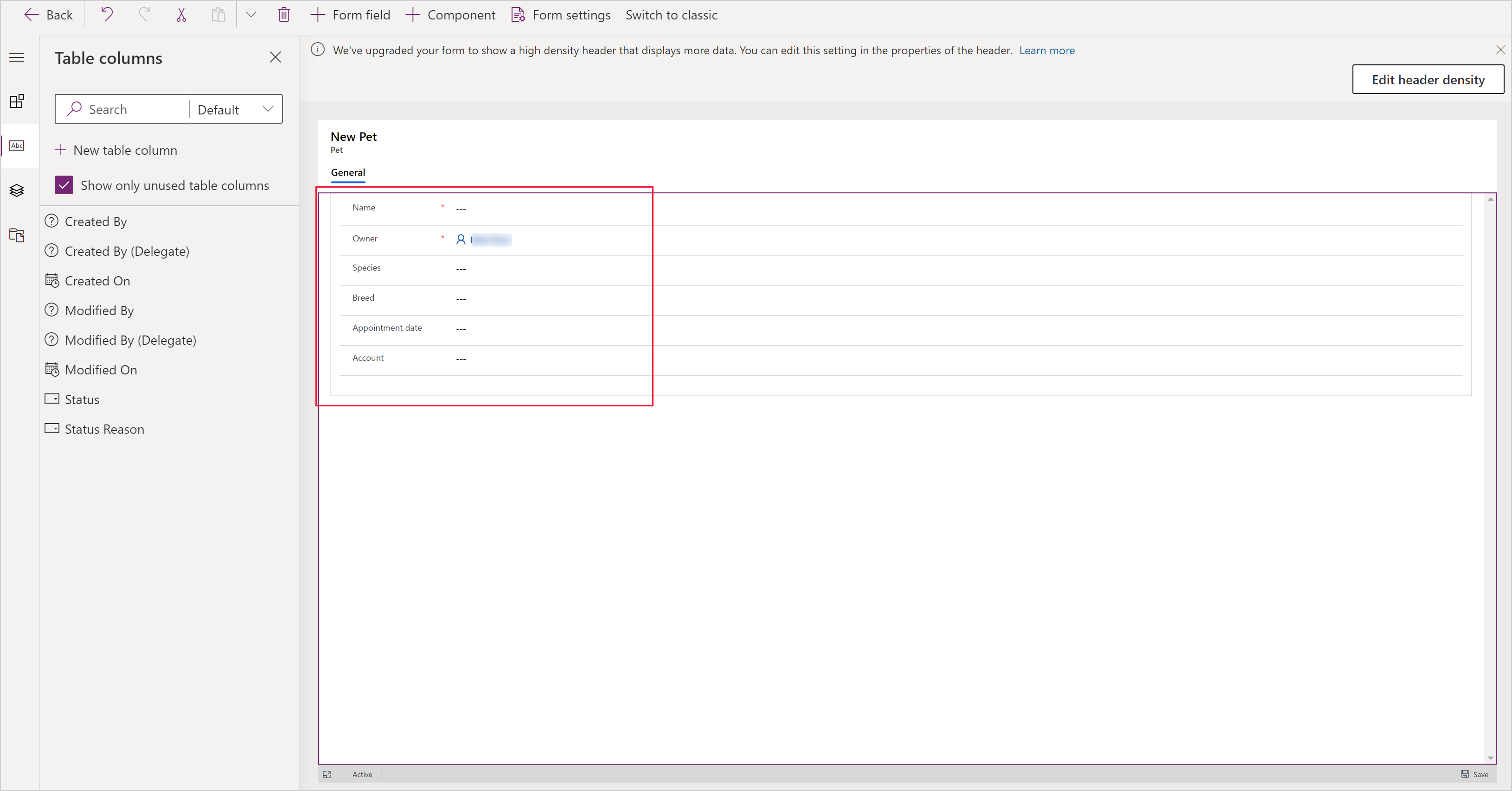 Select columns for main form.