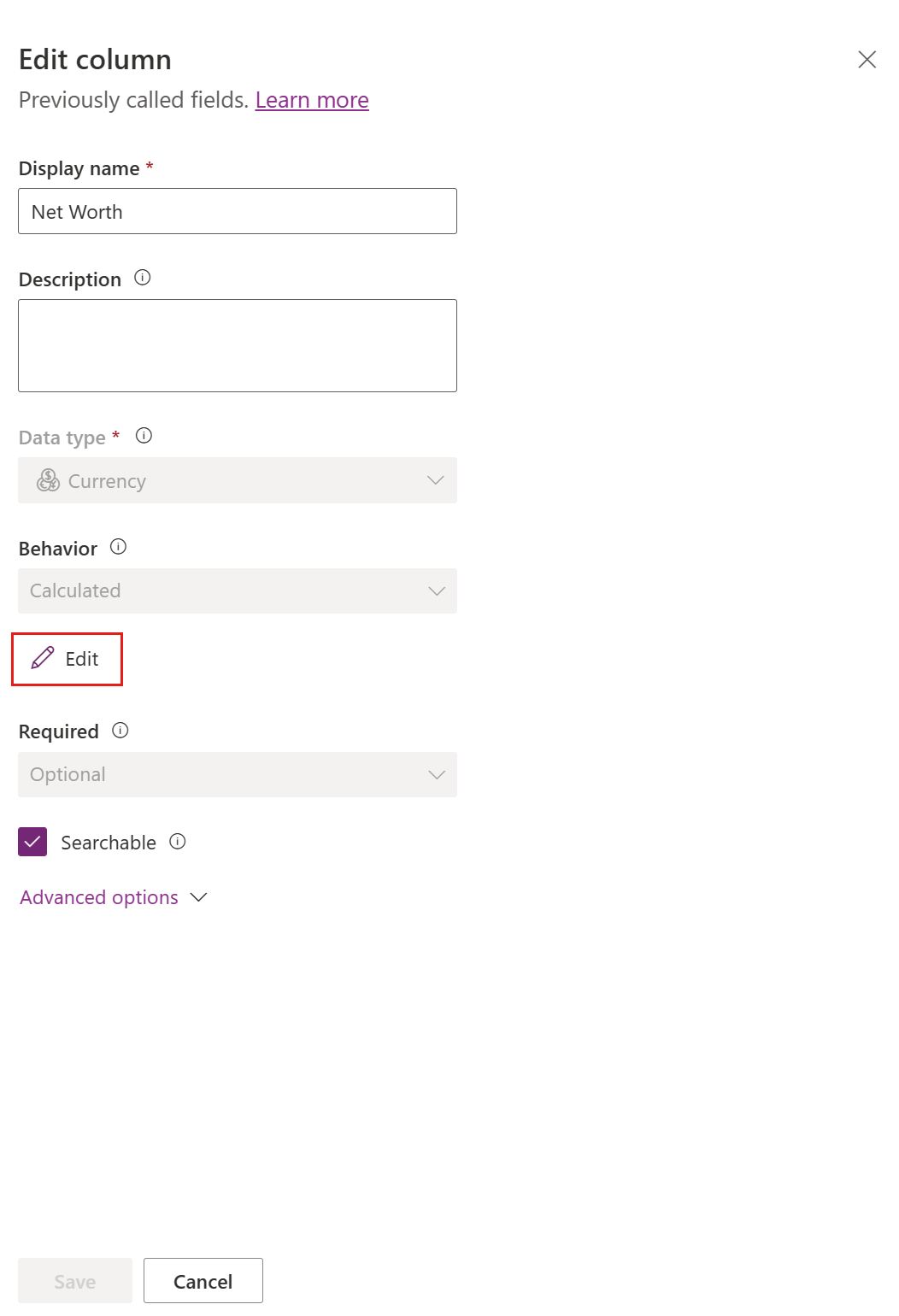 Link to open calculated column definition editor