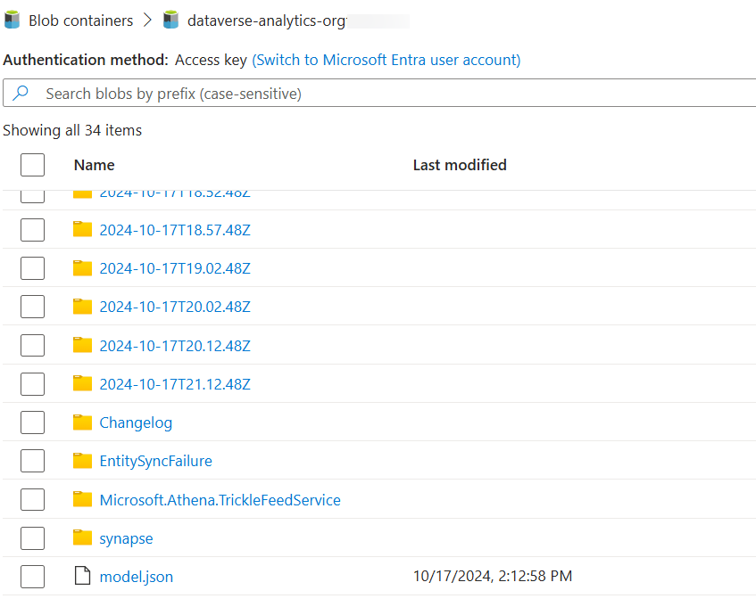 Incremental folders displayed in Azure Data lake storage created by Synapse Link