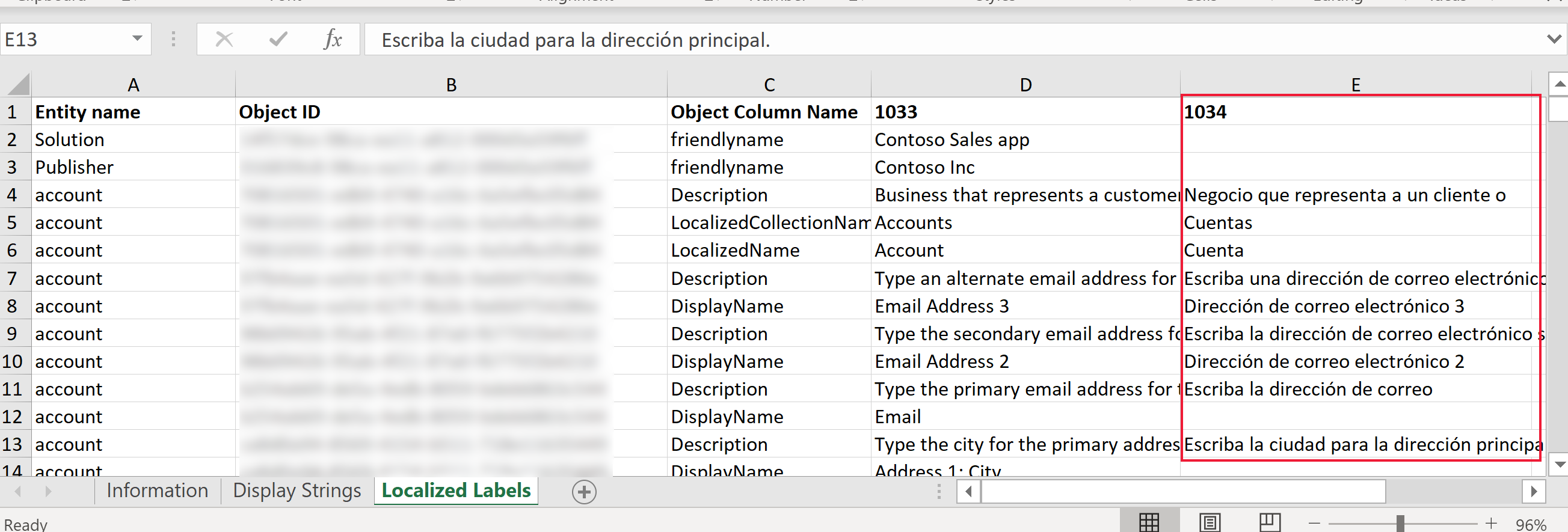 Translated text in Excel file.