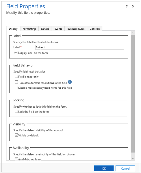 Common column properties in solution explorer.