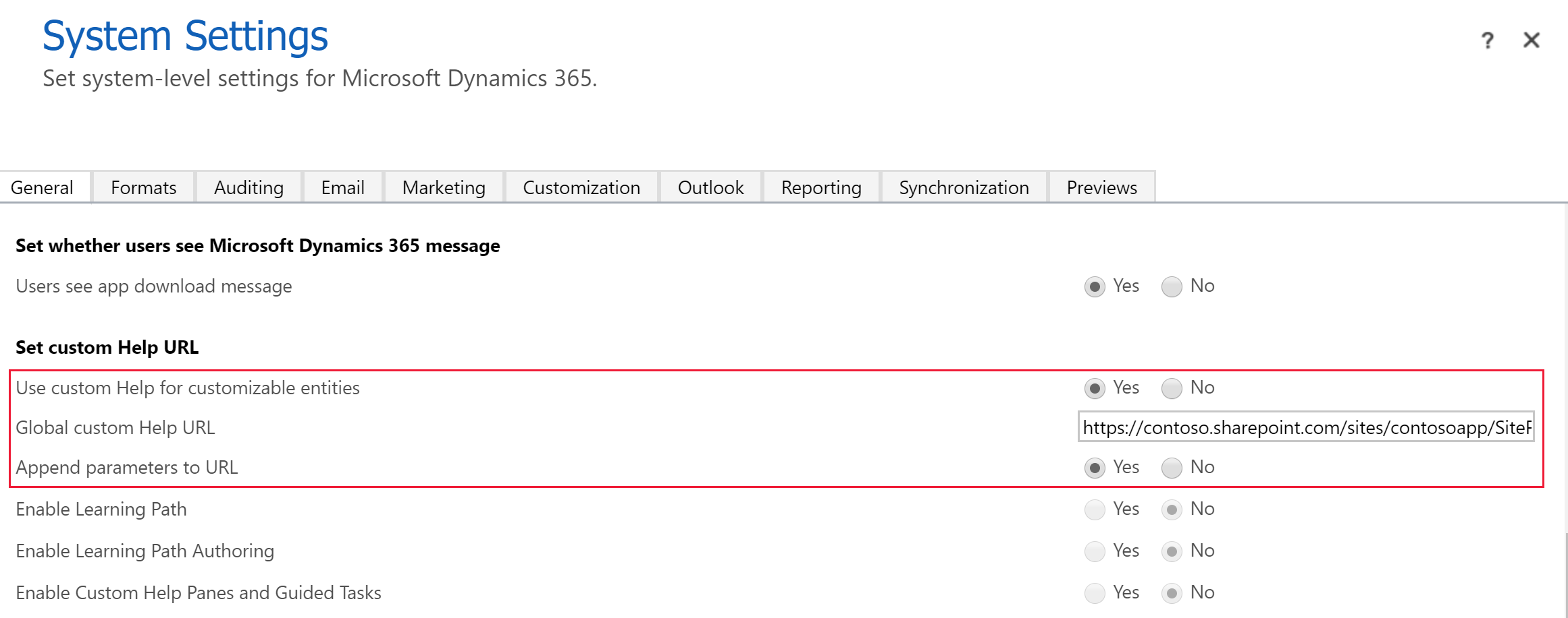 Customizable help global setting.