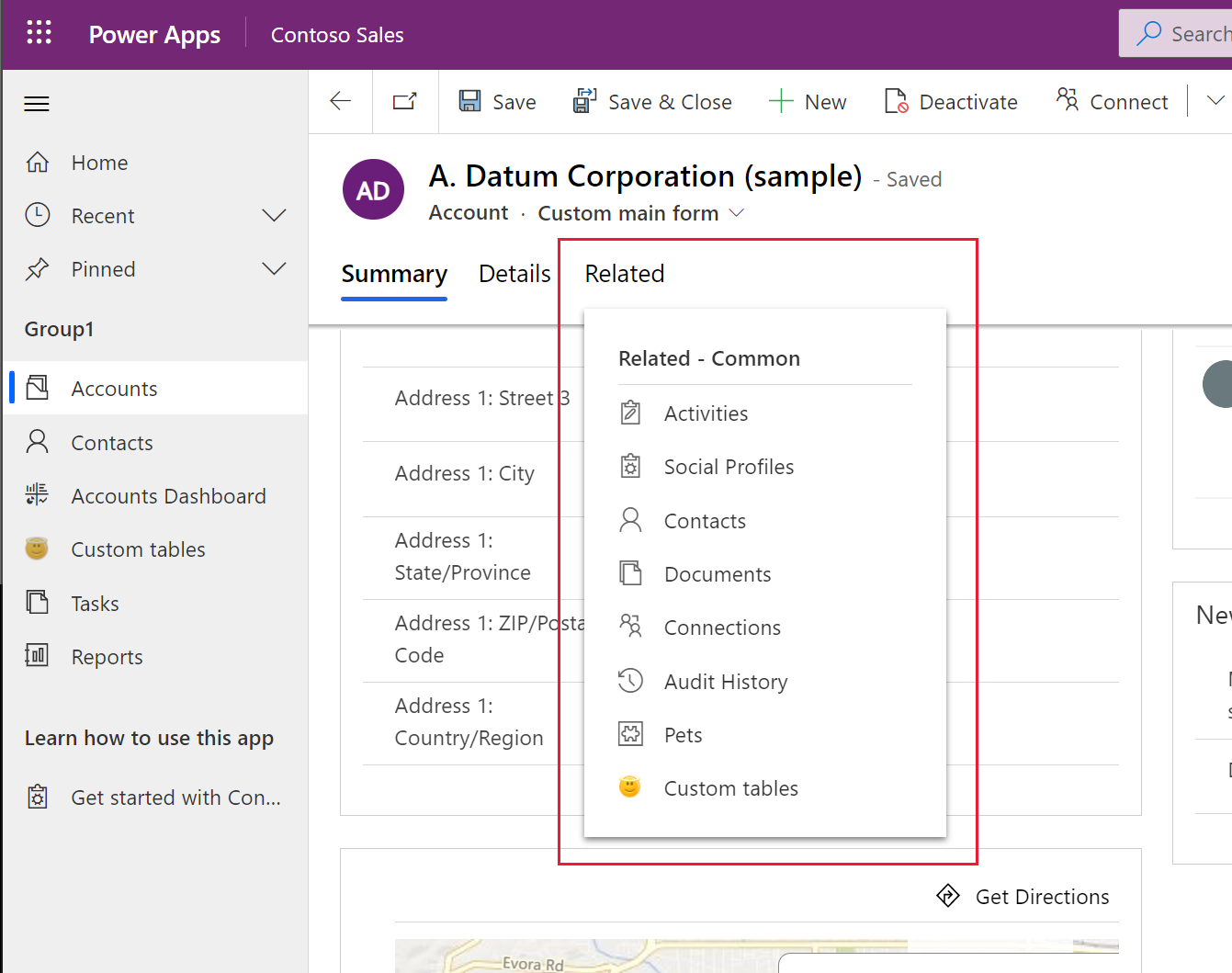 Related tab in a model-driven app