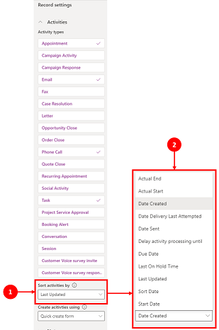 How to set date in the sort activities by feature in timeline.