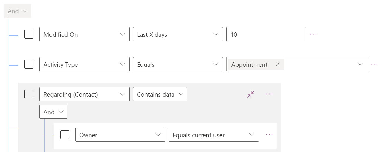 Screenshot that shows a custom filter with an AND condition.