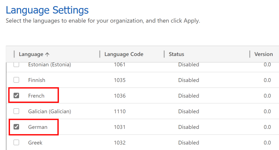 PPAC language settings.