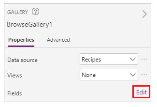Edit fields for the gallery.
