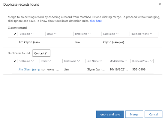 Duplicate contact row detected.