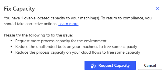 Process fix capacity actions