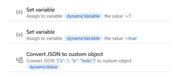 Screenshot showing the setting of a dynamic variable and dynamic value.