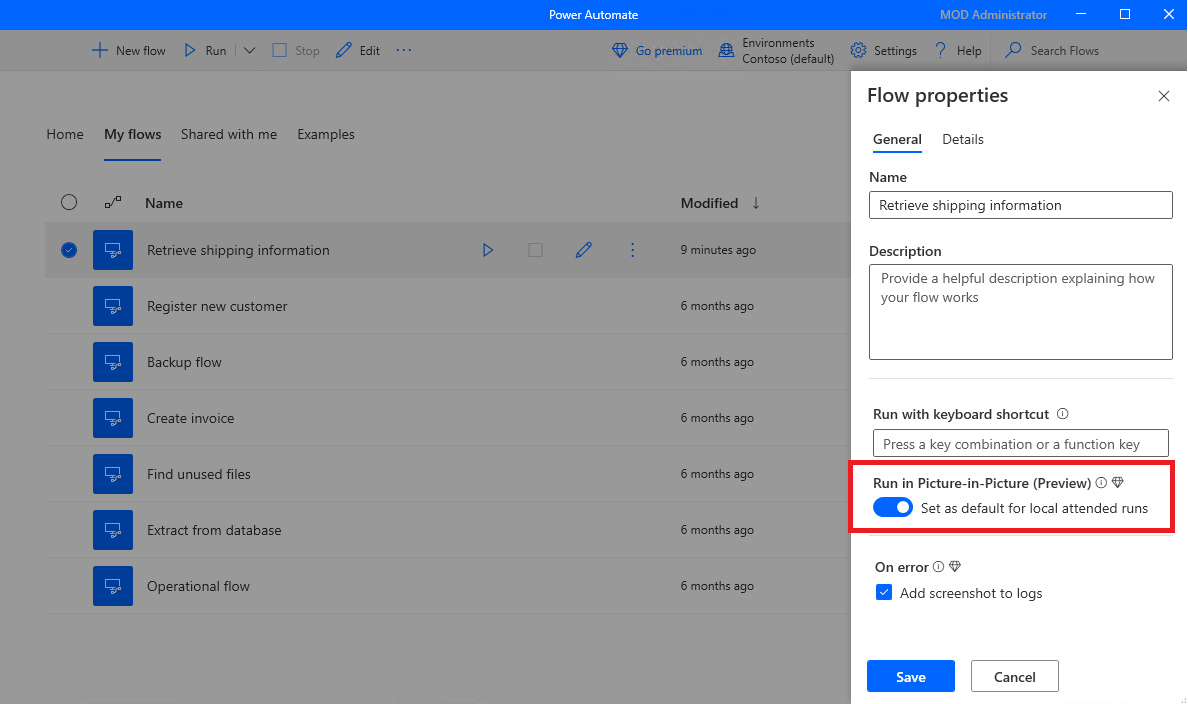 Enable the picture-in-picture flow property.