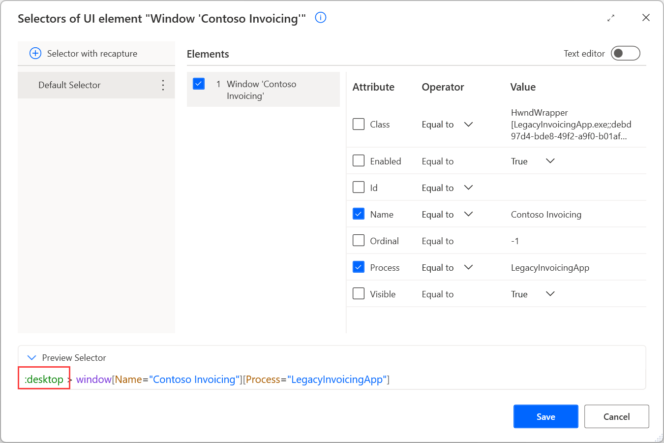 Screenshot of a selector of a desktop UI element.