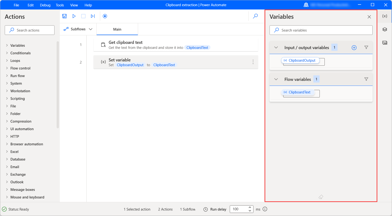 Screenshot of the variables pane.