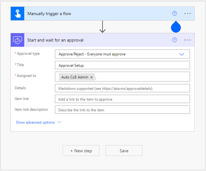 Screenshot of the start and wait for an approval action card configured.