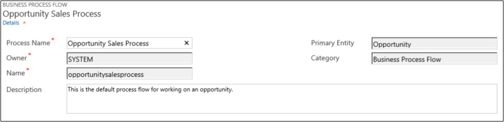 Expanded details section of a business process flow.