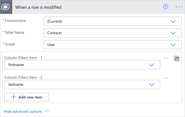 Screenshot of Filter columns.