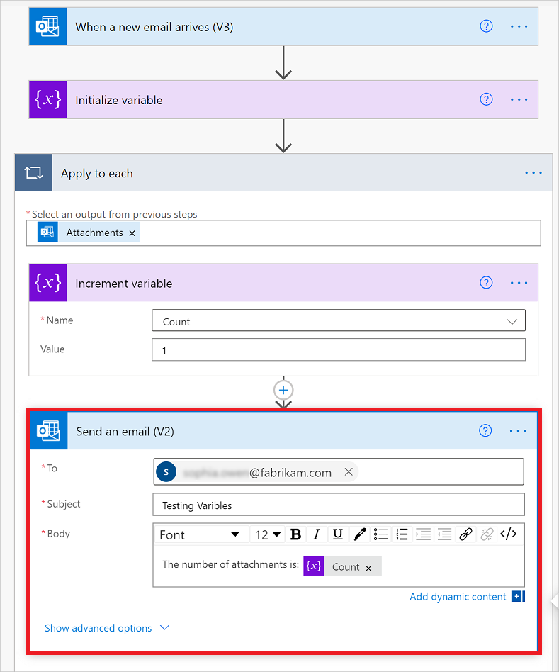 Screenshot of adding an action that sends results in Copilot.