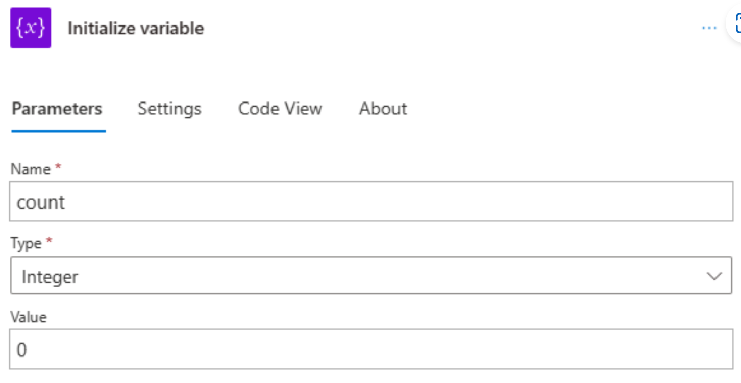 Screenshot of the variable parameters example.