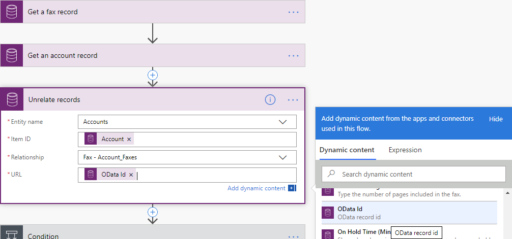 Dynamic content from previous steps.