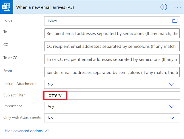 Screenshot of advanced options.