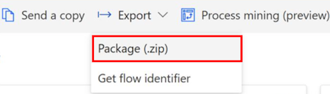 Screenshot of the 'Export' and 'Package (.zip)' menu options.