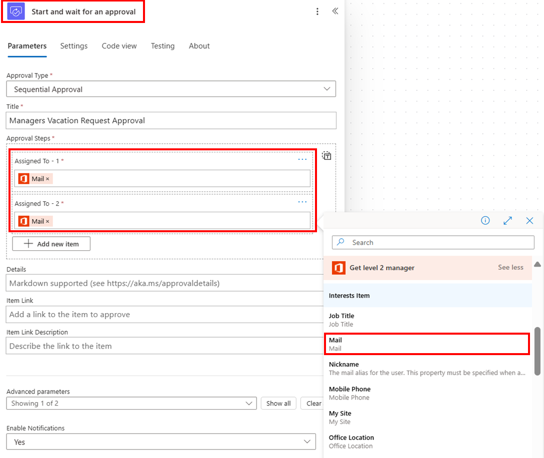 Screenshot of setting up parameters for sequential pre-approvals.